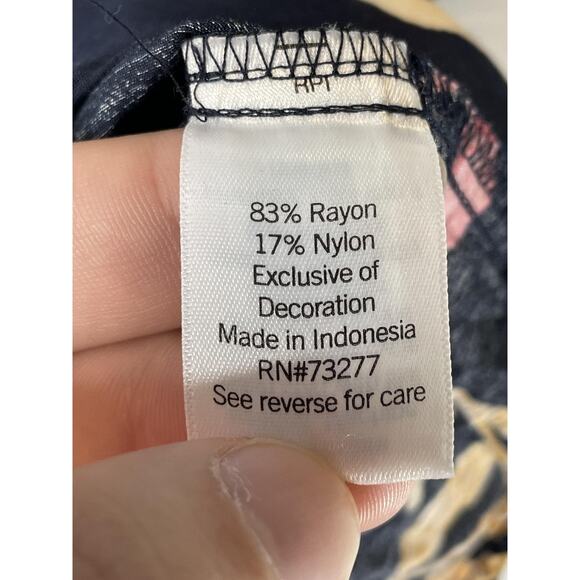 Croft & Barrow Blouse Womens Small Navy Leaf Print Button Front 3/4 Sleeve - Picture 7 of 10